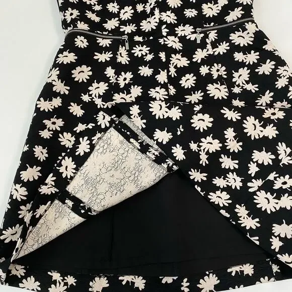 Ann Taylor Daisy Print Jacquard Mini Dress Black White A Line Petite 10 - Picture 11 of 12